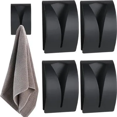 Immagine prodotto di Set di ganci da bagno - Acciaio inossidabile - 4 pezzi - Autoadesivi - Portasciugamani - Morsetto per strofinacci - Morsetto per asciugamani - Ganci - Ganci da cucina - Ganci da parete - Nero