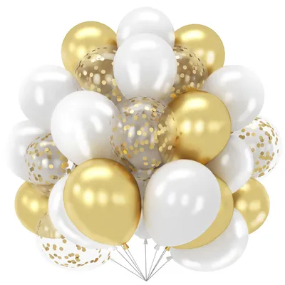 Productafbeelding van Set van 62 Metallic Gouden en Witte Ballonnen met Confetti