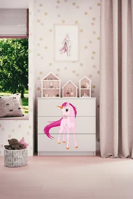 Produktbild von Kinderkommode mit Schubladen Einhorn in der Farbe Weiß Babydreams