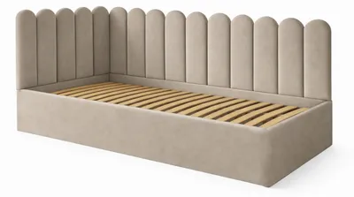 Obrázek produktu pro Dětská postel JUNIOR 80x200, nástěnné panely, studená béžová, samet, úložný prostor