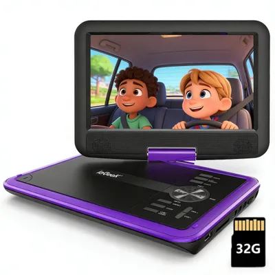 Obrázek produktu pro ieGeek 11,5" přenosný DVD přehrávač pro děti do auta s 9,5" HD otočným displejem, stereofonními reproduktory, 5hodinovou výdrží baterie, synchronizací s TV/USB a 32 GB paměti