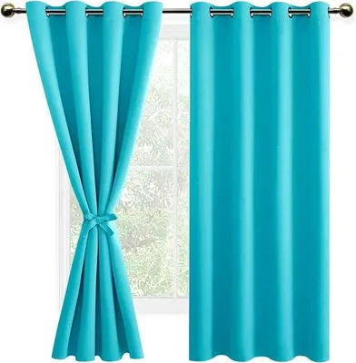 Immagine prodotto di Tende oscuranti Unyqoos® – isolanti termici, set da 2 con occhielli, colore turchese, 132 x 160 cm (larghezza x altezza)