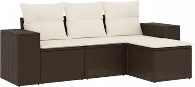 Produktbild von 4-tlg. Garten-Sofagarnitur mit Kissen Braun Poly Rattan