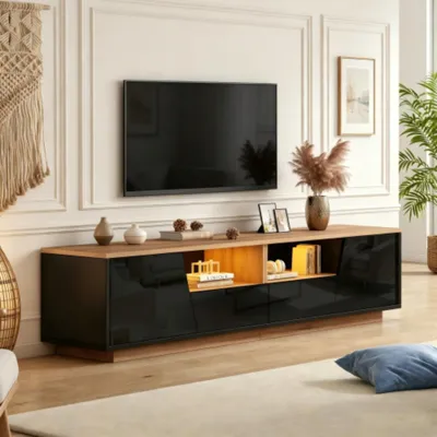 Produktbild von TV schrank mit 2 schubladen und 2 schränke TV stand,Fernsehschrank Mit LED,Lowboard und Fernsehtisch,für Fernseher um 75 Zoll 180*40*46cm