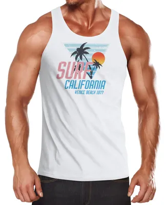 Produktbild von Herren Tank-Top Surf California Venice Beach Surfing Design Print Aufdruck Muskelshirt Muscle Shirt Neverless® weiß XXL