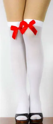 Produktbild von Oblique Unique Overknee Strümpfe Schleifen halterlos y Strumpfhose - weiss rot