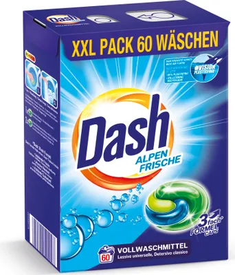 Produktbild von Dash® Alpen Frische 3 in 1 Caps Sparpack I 60 Waschladungen I Waschmittel-Caps für weiße Wäsche I Frische, Reinheit, Sauberkeit | 1,59 kg
