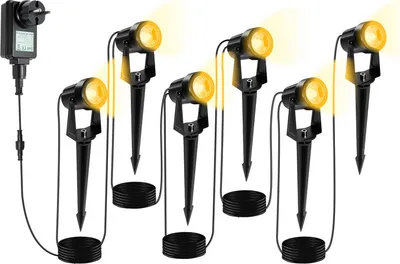 Zdjęcie produktu dla Zestaw 6 sztuk reflektorów ogrodowych LED TolleTour z kołkiem do wbijania w ziemię, lampy ogrodowe, oświetlenie ogrodowe z wtyczką, wodoodporne IP65, ciepła biel