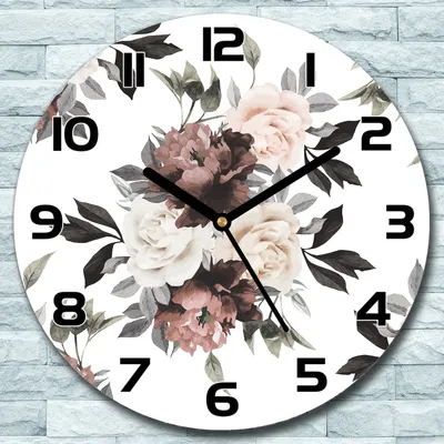 Produktbild von Wanduhr aus Glas Rund fi 30 Rosen Blumen Kunst Quarz Deko Schlafzimmer Büro