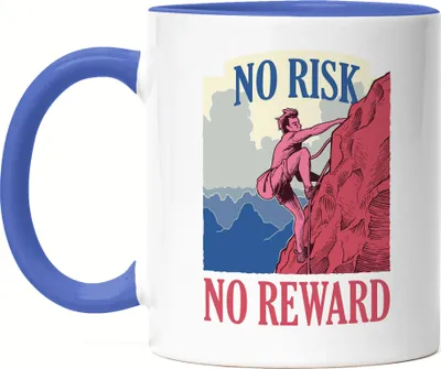 Produktbild von No Risk No Reward Tasse Blau Berge Bergsteigen Bouldern Klettern Felsen Steil Sport Natur Abenteuer Freizeit