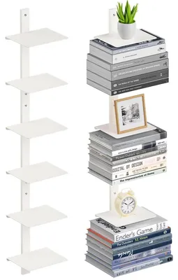 Image de Étagère murale flottante, 6 niveaux, métal blanc, lot de 3