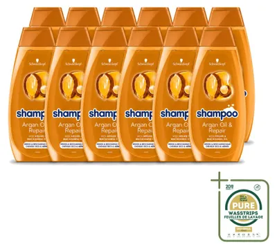 Image de 12 flacons de shampooing Schwarzkopf à l'huile d'argan et réparateur - Pour cheveux secs et abîmés - 400 ml - Pack économique - 12 pièces