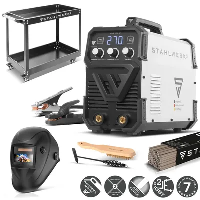 Immagine prodotto di Saldatrice ad elettrodo STAHLWERK ARC-270 ST - completamente attrezzata con carrello - MMA (elettrica manuale) fino a 270 A, saldatura senza gas, inverter Lift-TIG 400 V