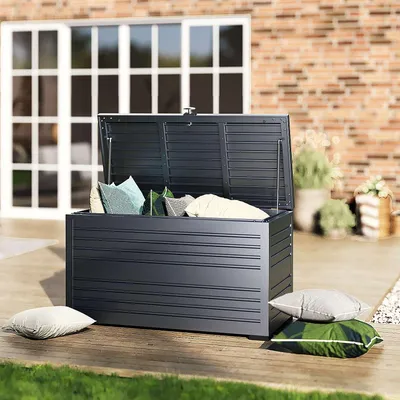Produktbild von Weide Gartenbox | 100% Aluminium | Aufbewahrungsbox 590 L | Outdoor Box mit Deckel | 130 x 74 x 62 cm