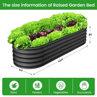 Image de Jardinière surélevée - Bac à plantes ovale en acier galvanisé - Fond ouvert - Lot de 2 - 137 x 61 x 61 cm - Gris foncé
