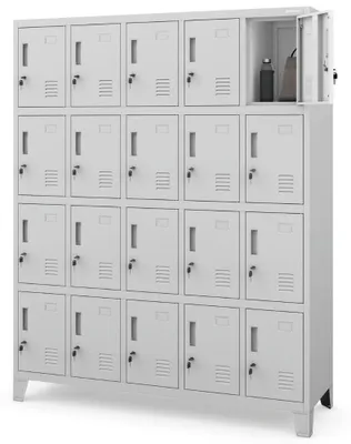 Produktbild von Schließfachschrank Spind ROBERT 20 Fächer Etikettenhalter Lüftungsschlitze | Wertfachschrank Umkleideschrank Metall Kleiderspind 172x136x45cm Grau