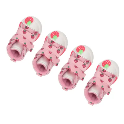 Imagen del producto de Zapatos para perros, botas para perros, botas para perros con diseño de fresa, botas para perros de lona, protectores para las patas de los perros, zapatos para mascotas