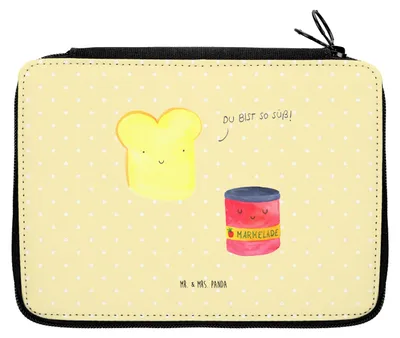 Produktbild von Mr. & Mrs. Panda Malmappe Toast Marmelade - Gelb Pastell - Geschenk, Toastbrot, Mäppchen, Lustige Sprüche, Dreamteam, Federmäppchen, Federmappe, Schlampermäppchen, Süß