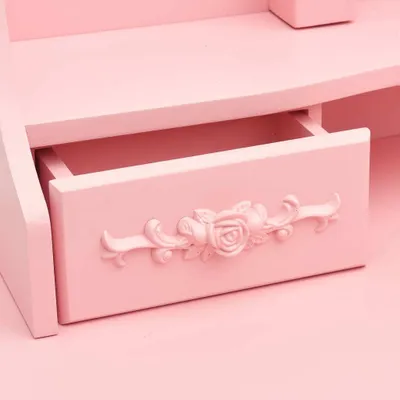 Immagine prodotto di Tavolino da toilette con sgabello e triplo specchio rosa