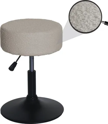 Zdjęcie produktu dla Taboret HWC-C22, taboret do makijażu, z regulacją wysokości, obrotowy Ø 37 cm, tkanina bouclé (450 g/m²)   ~ beżowy
