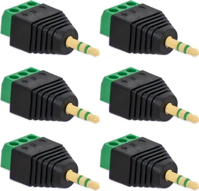 Produktbild von 6X Klinken Stecker 3,5 mm Adapter > Terminal Block 3-Pin Schraub Klemmen Vergoldet