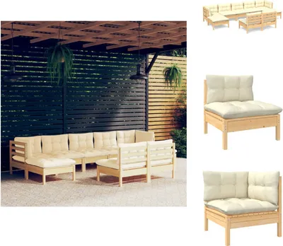 Produktbild von vidaXL 9-tlg. Garten-Lounge-Set mit Creme Kissen Kiefernholz -  Gartenmöbel-Sets