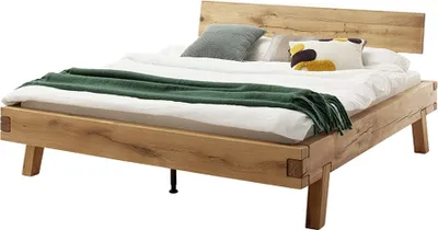 Produktbild von Massivholzbett >Kreta< 200x200 cm in Wildeiche, Massivholz - 217x90x217cm (BxHxT)