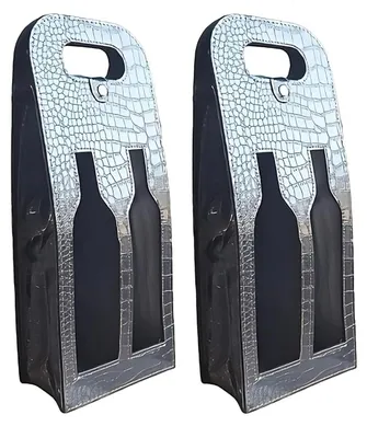 Immagine prodotto di 2 x sacchetto regalo in ecopelle con doppio taglio nero | sacchetto vino con taglio per 2 bottiglie di vino | sacchetto regalo riutilizzabile | sacchetto vino | sacchetto portabottiglie per vino, spumante