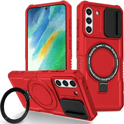 Obrázek produktu pro Pouzdro pro Samsung Galaxy S21 FE 5G, kompatibilní s MagSafe, nárazuvzdorné, odolné proti poškrábání, průhledné pouzdro červené