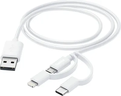 Produktbild von Hama 3in1 Multi-Ladekabel, USB-A - Micro-USB, USB-C und Lightning, 1,0 m, Weiß