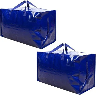 Productafbeelding van Opbergtas set van 2 - Extra grote, stevige tassen met rits en etiketvak, blauw