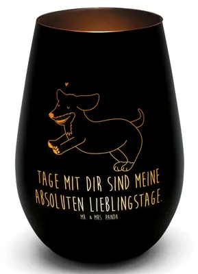 Produktbild von Mr. & Mrs. Panda Laterne Hund Dackel - Schwarz - Geschenk, Glas Windlicht, Sprüche, Hunde, Deko, Herz, Teelichthalter, Kerzenhalter