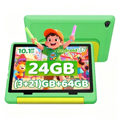 Produktbild von Kinder-Tablet 10,1'' mit Octa-Core, 24 GB + 64 GB, HD 1280X800, 6000 mAh, Android 16, Schutzhülle