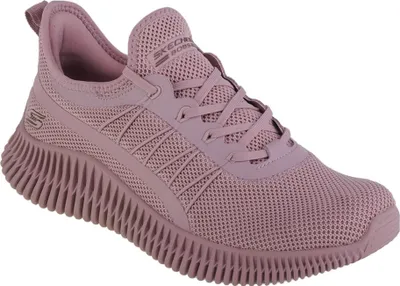 A single pink Skechers BOBS GEO sneaker is shown from the side against a white background.