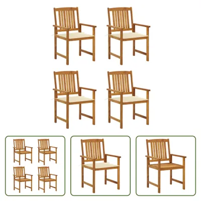 Produktbild von The Living Store Gartenstühle mit Kissen 4 Stk. Massivholz Akazie