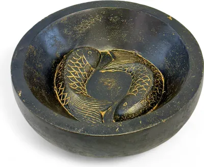Produktbild von Fischmotiv Wasserschale – Zwei Fische als Motiv aus Stein Schwarz Golden - 15x30x30 cm