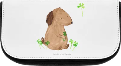 Produktbild von Mr. & Mrs. Panda Kulturtasche Hund Kleeblatt - Weiß - Geschenk, Selbstliebe, Viel Glück, Waschbeutel, Make-up Täschchen, Sprüche, Kulturbeutel, Glücksbringer, Organizer