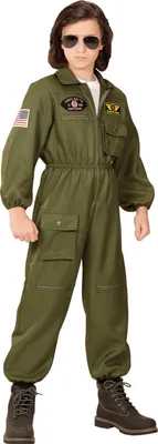 Produktbild von Kinder Kostüm Kampfjet Pilot Overall Grün Kampfflieger, Größe:128 - 5 bis 7 Jahre