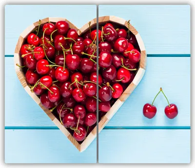 Produktbild von Tulup Glas-Herdabdeckplatte - 2x30x52cm - Glaskeramikkochfeld-Abdeckung Spritzschutz Zweiteilig Herz aus Kirschen