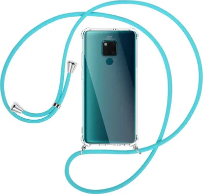 Produktbild von Handykette Backcover-Schutzhülle mit Band (Metall silberfarben) für Huawei Mate 20 X / 20 X 5G (7.2'') - türkis