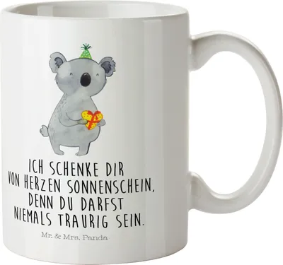 Produktbild von Mr. & Mrs. Panda Henkelbecher Koala Geschenk - Weiß - Kinderbecher, Schulkind Tasse, Trinklernbecher, Plastikbecher, Geburtstag, Haferl, Camping, Party