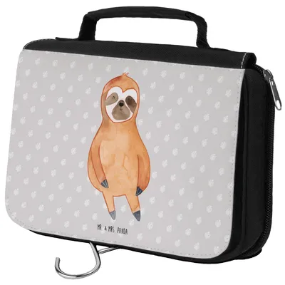 Produktbild von Mr. & Mrs. Panda Kulturtasche Faultier Zufrieden - Grau Pastell - Geschenk, Waschtasche, Waschbeutel, Glück, Kosmetiktasche, Happy, kulturtäschchen, glücklich, Pause