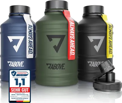 Produktbild von ABOVE. Edelstahl Trinkflasche 1.3L / 2.2L – BPA-frei, Auslaufsicher & Robust – 2L Metallflasche mit Extra Trinkverschluss für Sport, Fitness & Outdoor