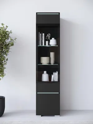 Produktbild von MINIO go for it, VEVE 02, Vitrine, mit LED Beleuchtung Hängeschrank oder Standvitrine, modern, Glasvitrine, Schwarz matt Farbe