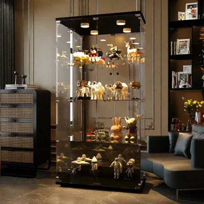 Produktbild von ProximaX Glasvitrine Standvitrine mit Lampen in Schwarz,163.9x80.49x36.49CM Modern Glas Vitrine Vitrinenschrank mit 4 Böden  für Sammlerstücke Bücher Wein