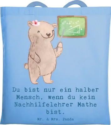 Produktbild von Mr. & Mrs. Panda Tote Bag Nachhilfelehrer Mathe Herz - Sky Blue - Geschenk, Tasche, Nachhilfe, Jutebeutel, Witzig, Laptoptasche, Lustig, Unitasche, Spruch, Shopping
