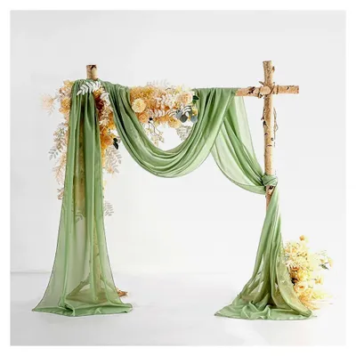 Produktbild von Hochzeitsvolant Querbehang Freihanddeko für Hochzeitsbogen & Traubogen Himmelbett Vorhänge Gardine für Fenster Deko aus Chiffon-Stoff (Matcha, 70x600 cm)
