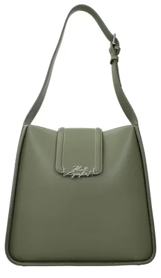 Image de Karl Lagerfeld sac rabat cuir vert, script Karl, argenté