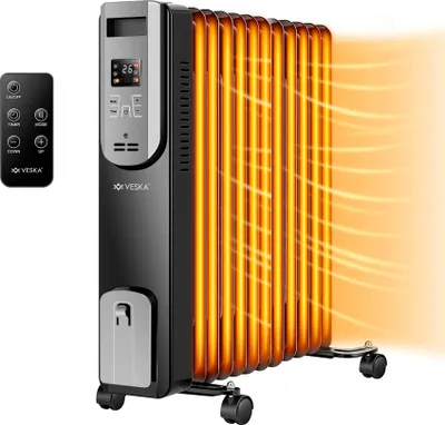 Produktbild von Ölradiator 2500W Elektro Heizkörper mit LCD-Display und Fernbedienung, 12h-Timer, Heizung, Thermostat, Abschaltautomatik, Überhitzungsschutz Mobile Elektroheizung 2500 Watt - schwarz