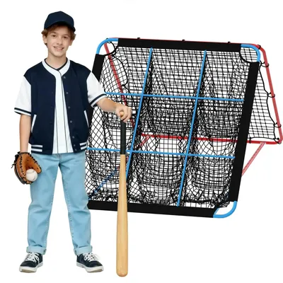 Produktbild von Baseball Rebounder Netz - Pitching Trainingsnetz für Kinder - 12-fach verstellbarer Winkel - 9 Zieltaschen - Multisport Rebound Netz